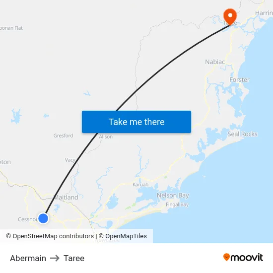 Abermain to Taree map