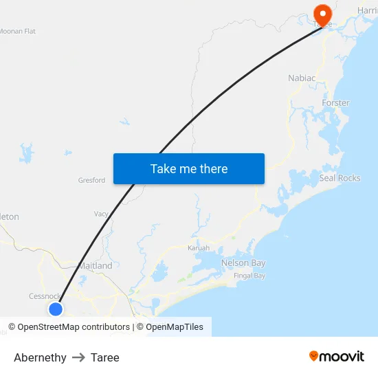 Abernethy to Taree map