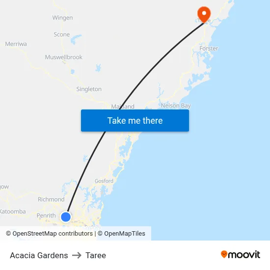Acacia Gardens to Taree map