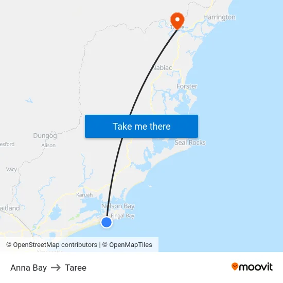 Anna Bay to Taree map