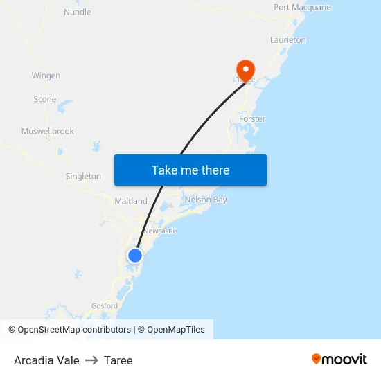 Arcadia Vale to Taree map