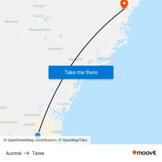 Austral to Taree map