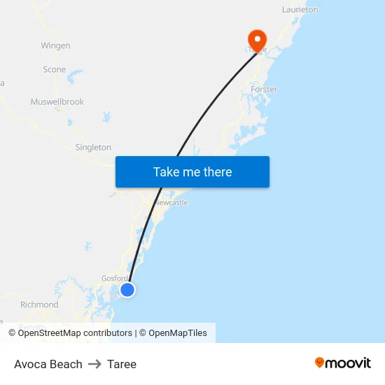 Avoca Beach to Taree map
