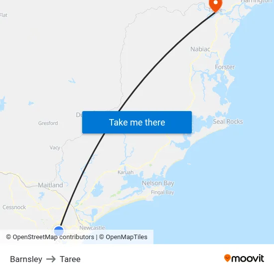 Barnsley to Taree map