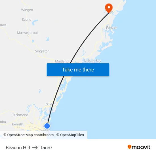Beacon Hill to Taree map