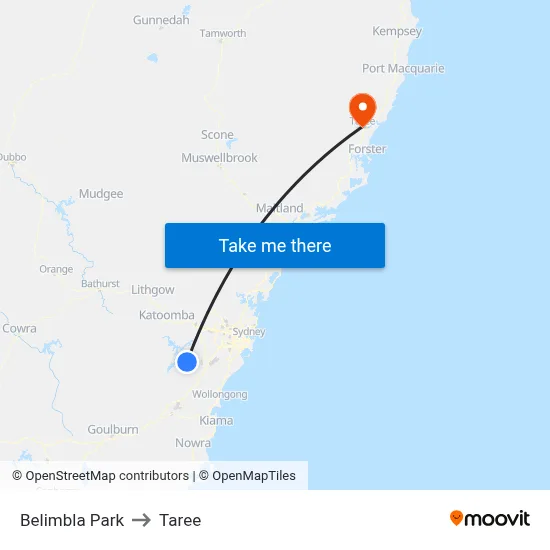 Belimbla Park to Taree map