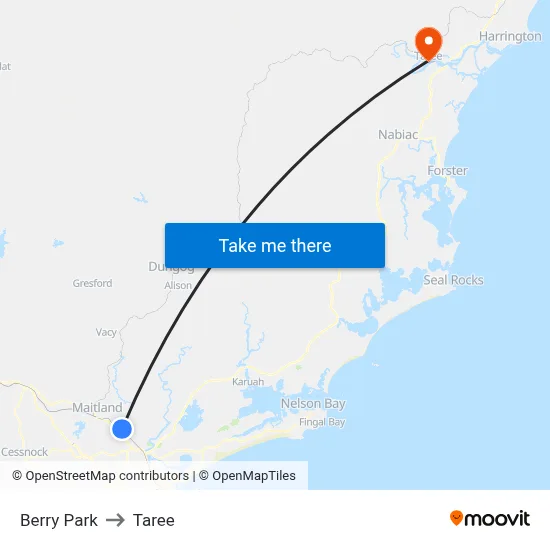 Berry Park to Taree map