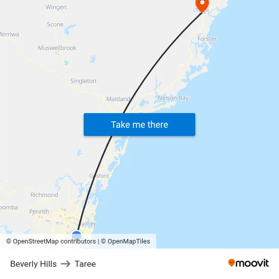 Beverly Hills to Taree map