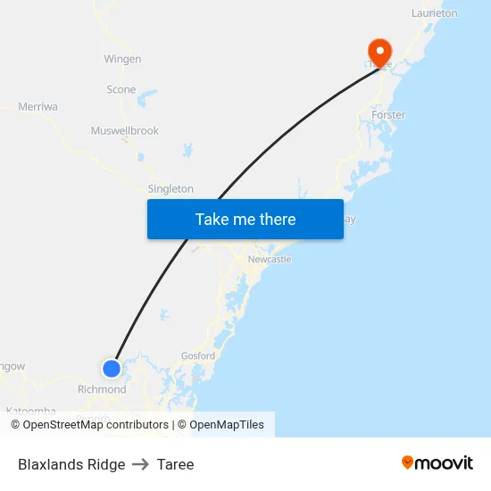 Blaxlands Ridge to Taree map