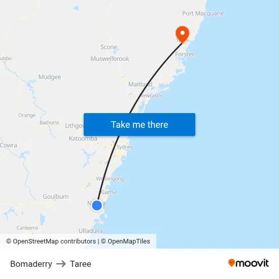 Bomaderry to Taree map