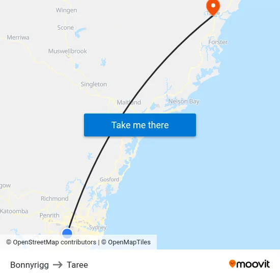 Bonnyrigg to Taree map