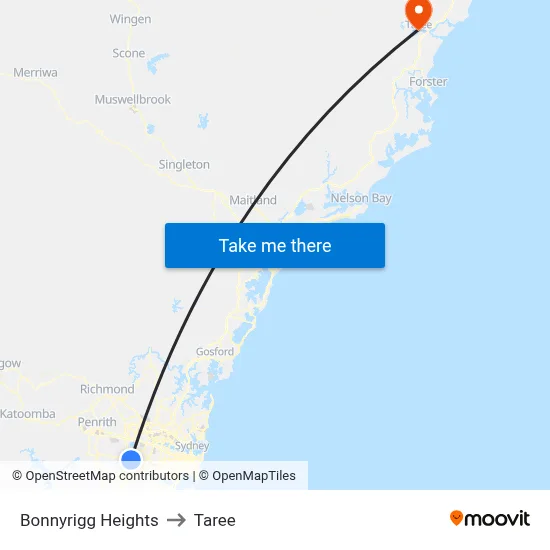 Bonnyrigg Heights to Taree map