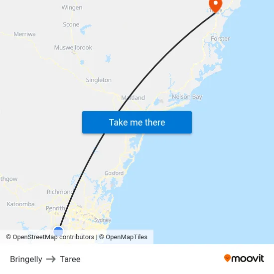 Bringelly to Taree map