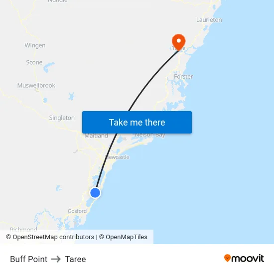 Buff Point to Taree map
