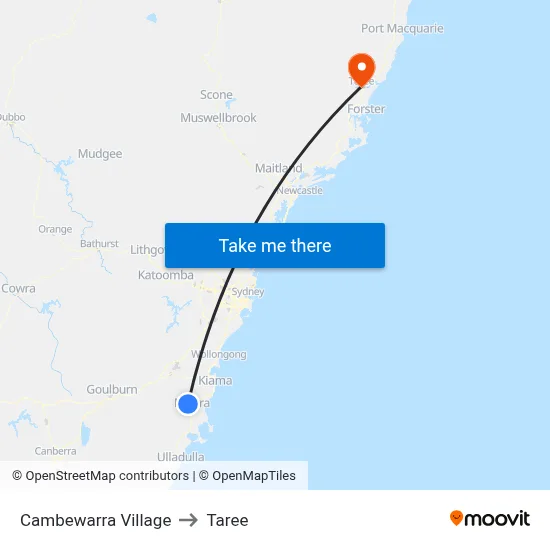Cambewarra Village to Taree map