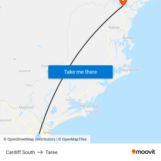 Cardiff South to Taree map