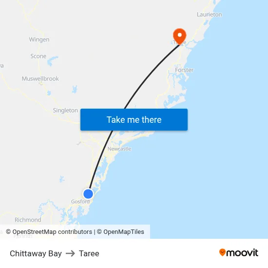 Chittaway Bay to Taree map