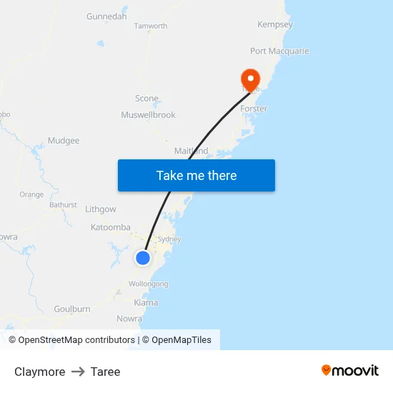 Claymore to Taree map