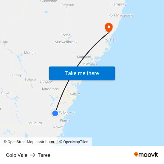 Colo Vale to Taree map