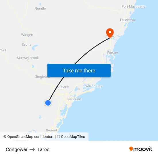 Congewai to Taree map