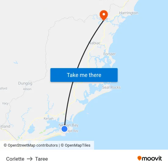 Corlette to Taree map