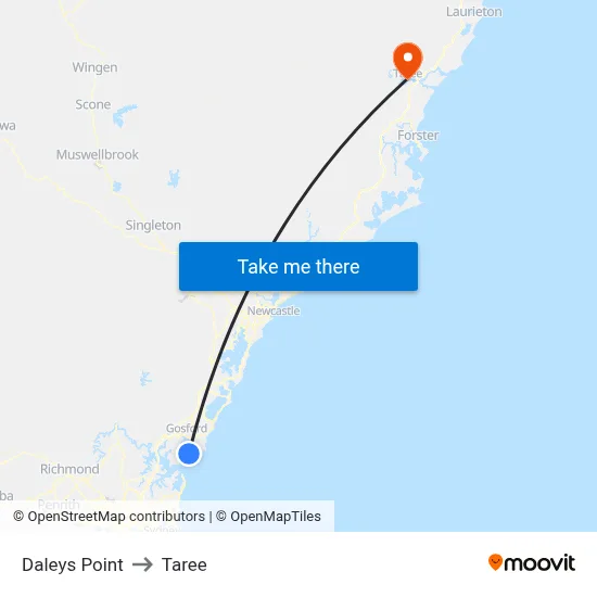 Daleys Point to Taree map
