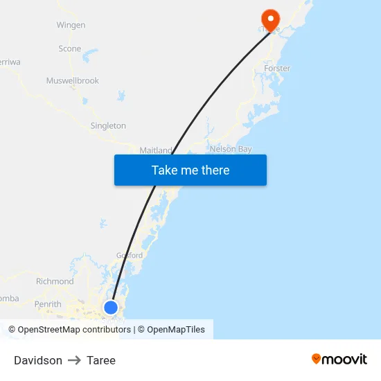 Davidson to Taree map