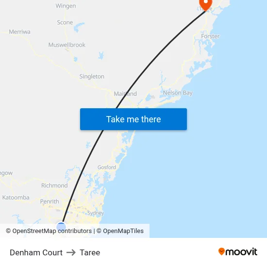 Denham Court to Taree map