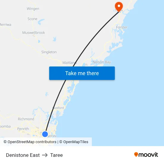 Denistone East to Taree map