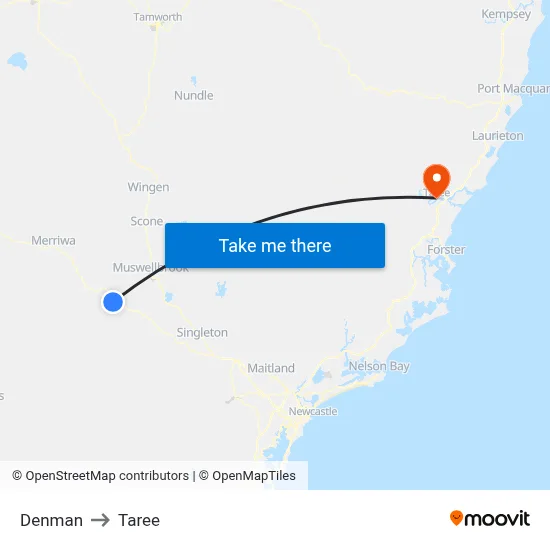 Denman to Taree map