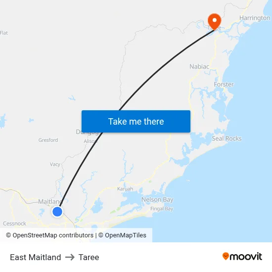 East Maitland to Taree map