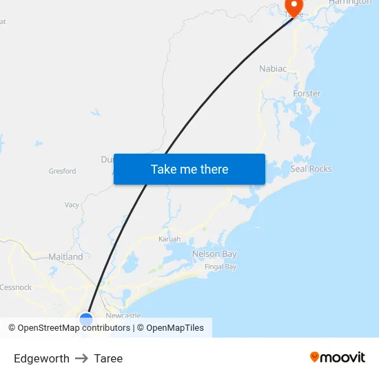 Edgeworth to Taree map