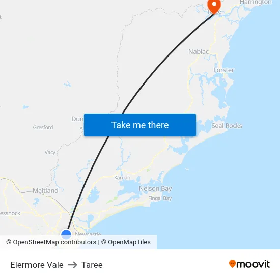 Elermore Vale to Taree map
