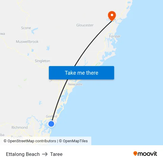 Ettalong Beach to Taree map