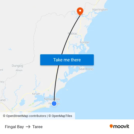 Fingal Bay to Taree map