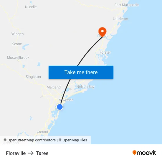 Floraville to Taree map
