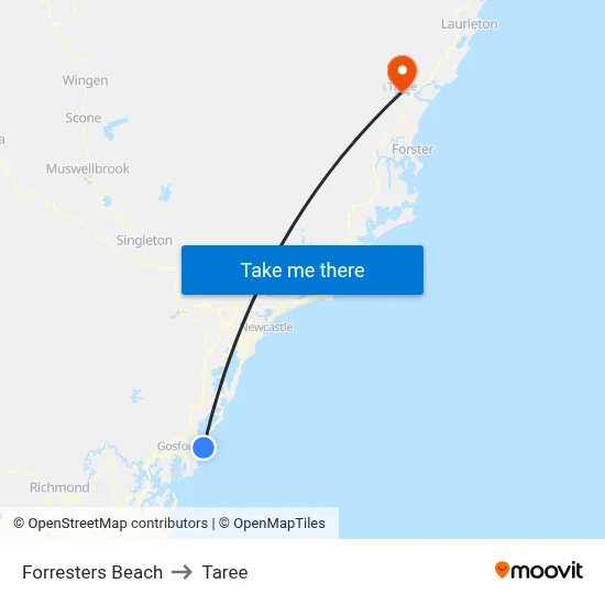 Forresters Beach to Taree map
