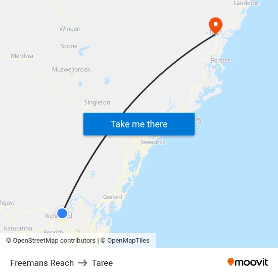 Freemans Reach to Taree map
