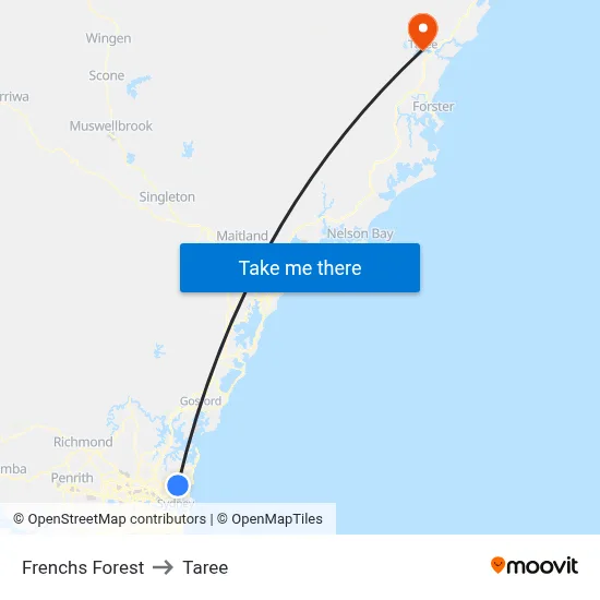Frenchs Forest to Taree map