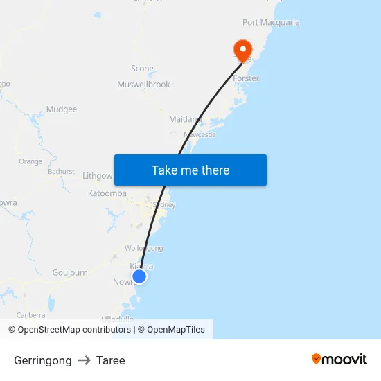 Gerringong to Taree map