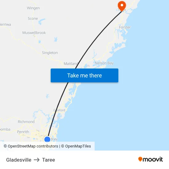 Gladesville to Taree map