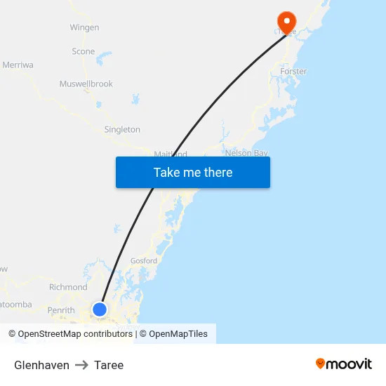 Glenhaven to Taree map