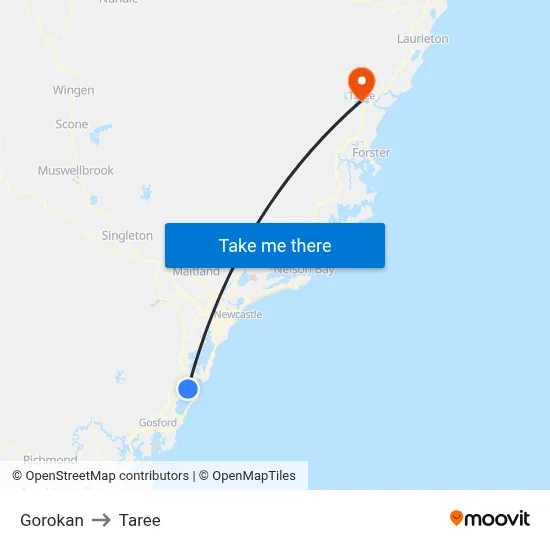 Gorokan to Taree map