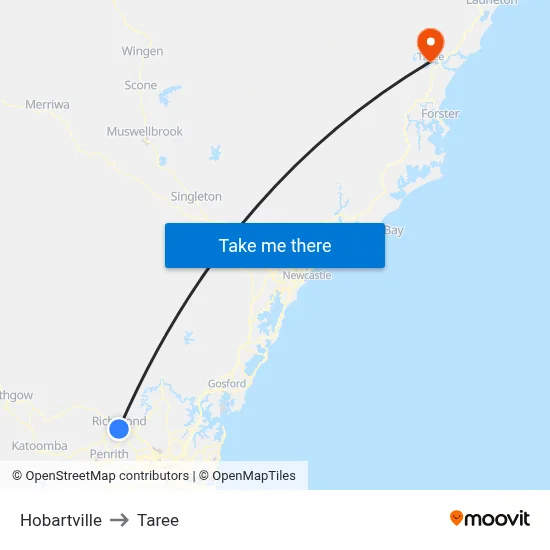 Hobartville to Taree map