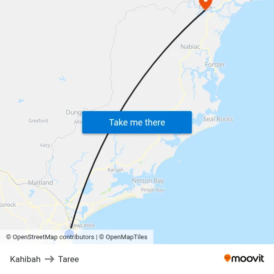 Kahibah to Taree map
