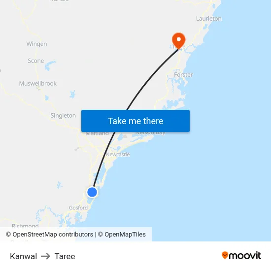 Kanwal to Taree map