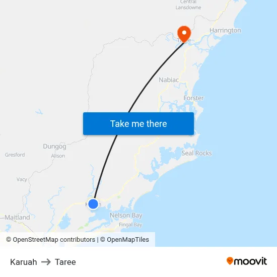 Karuah to Taree map