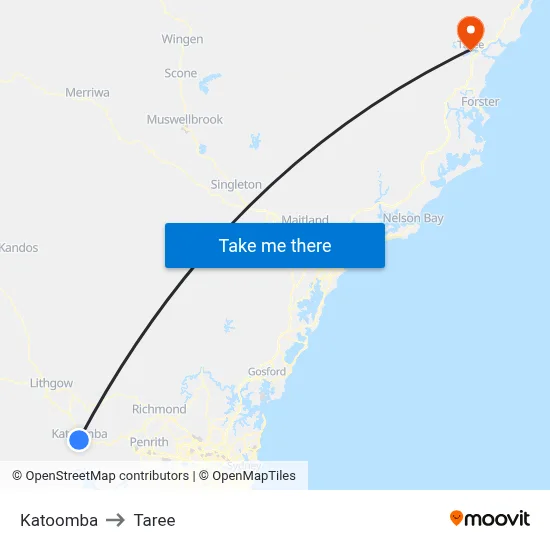 Katoomba to Taree map