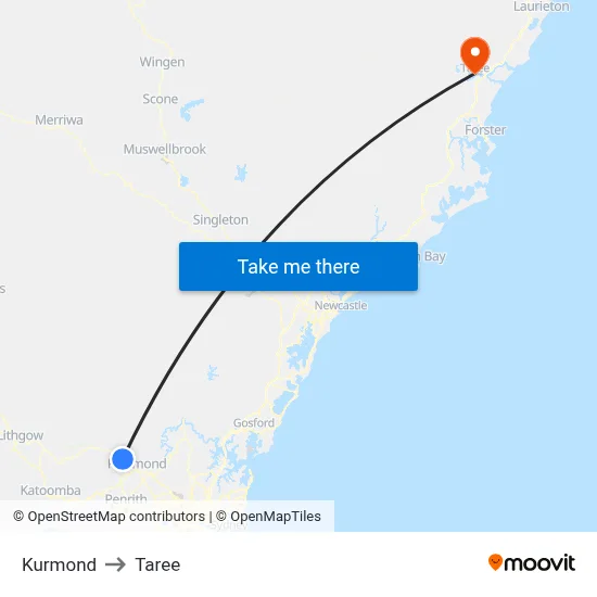Kurmond to Taree map