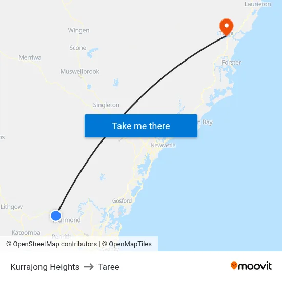 Kurrajong Heights to Taree map